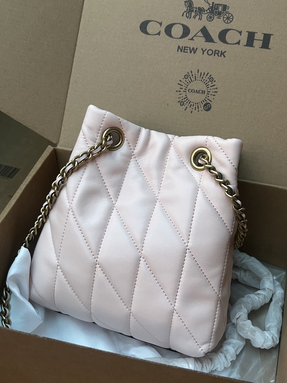 Coach Light Pink Quilted Leather Mini Bucket Bag With Cherry Charm - Picture 5 of 9